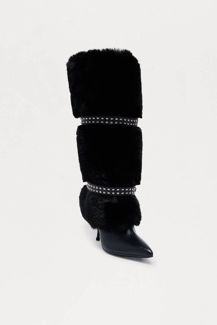 Bronx Studded Faux Fur Boots - Black