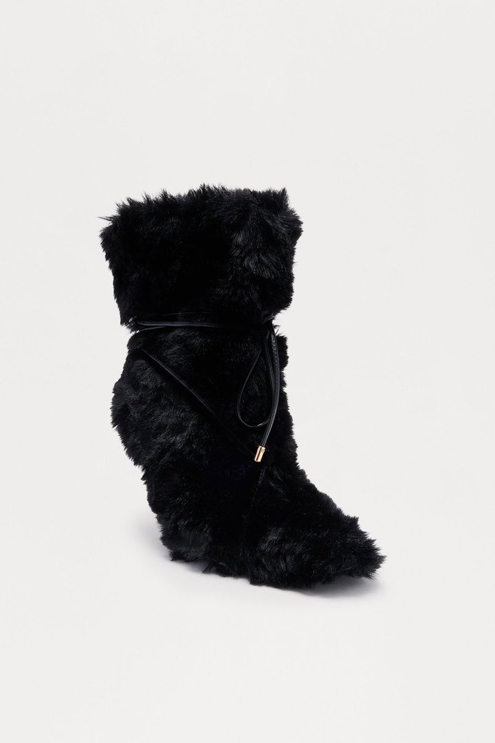 Polar Faux Fur Stiletto Boots - Black