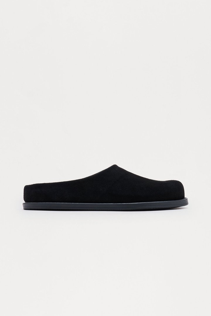 Genuine Textured Suede Slip On Mule - Black