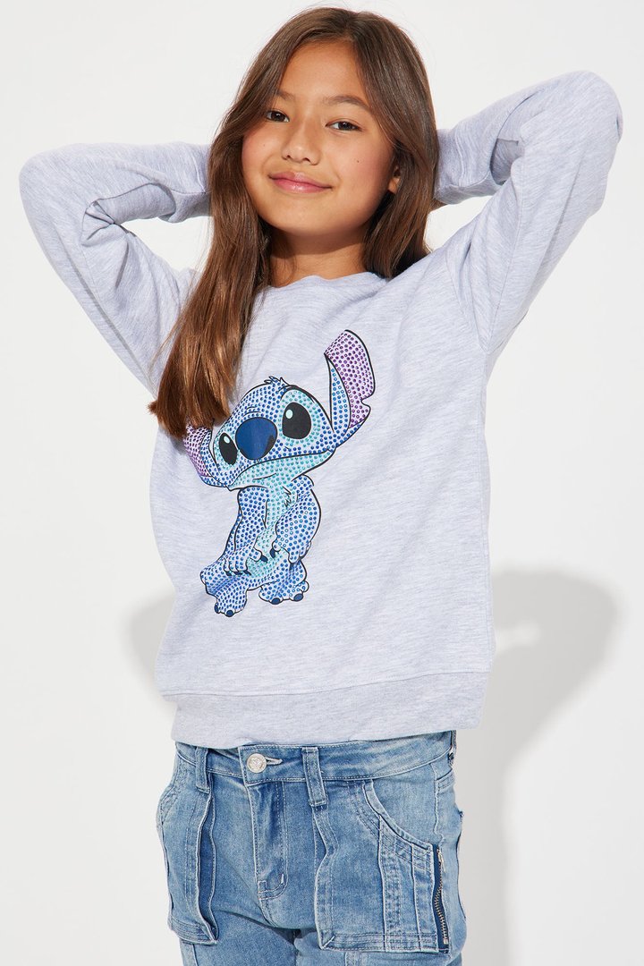 Mini Stitch Rhinestone Crew Neck Sweatshirt - Heather Grey