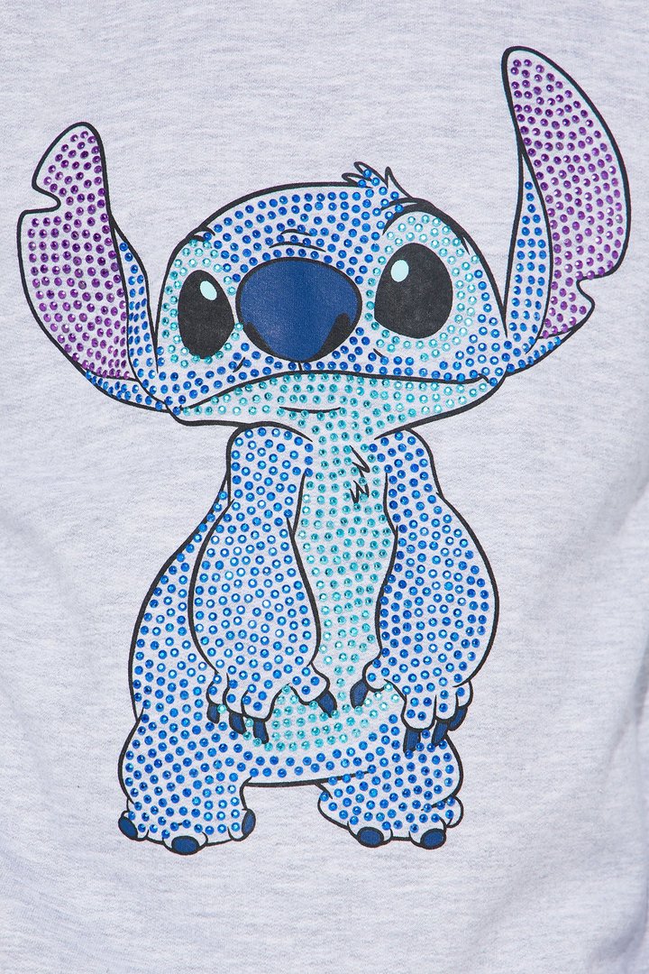 Mini Stitch Rhinestone Crew Neck Sweatshirt - Heather Grey