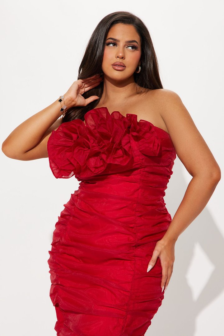 Call Me Queen Organza Midi Dress - Red