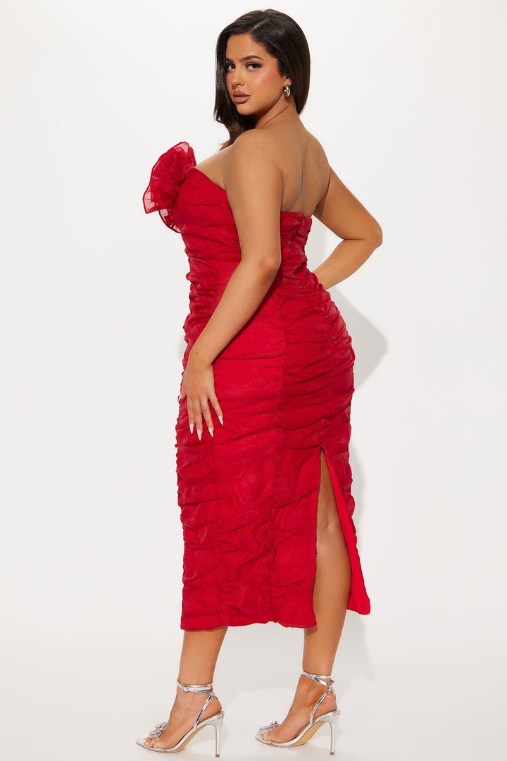 Call Me Queen Organza Midi Dress - Red