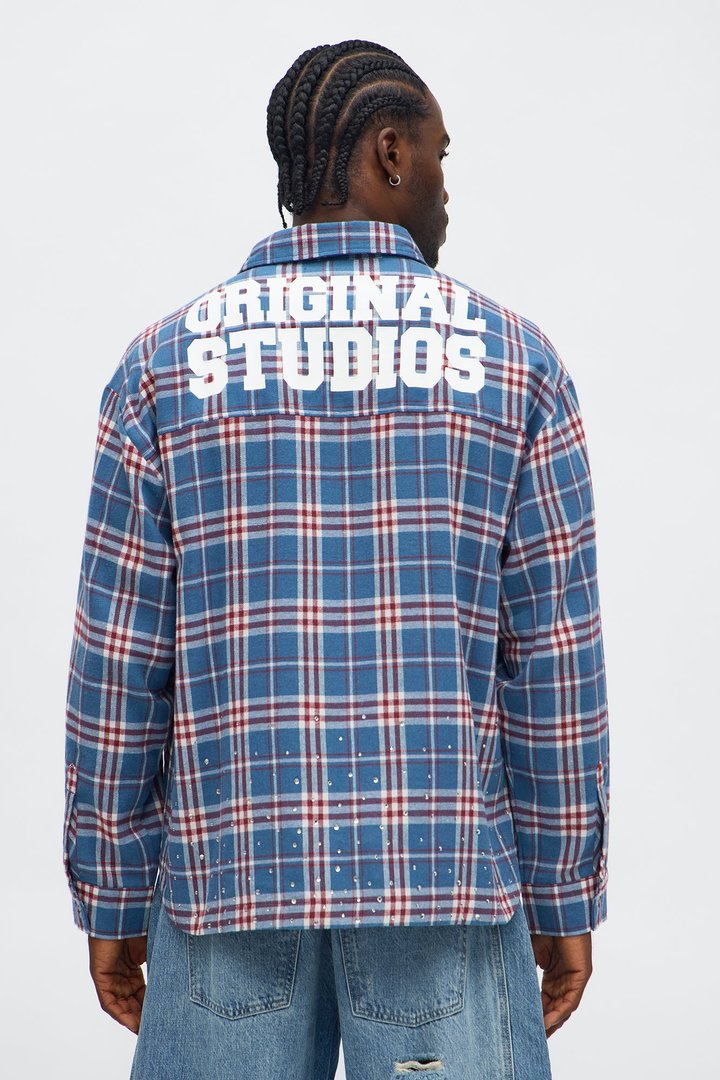 Studio Stampede Rhinestone Flannel - Blue/combo