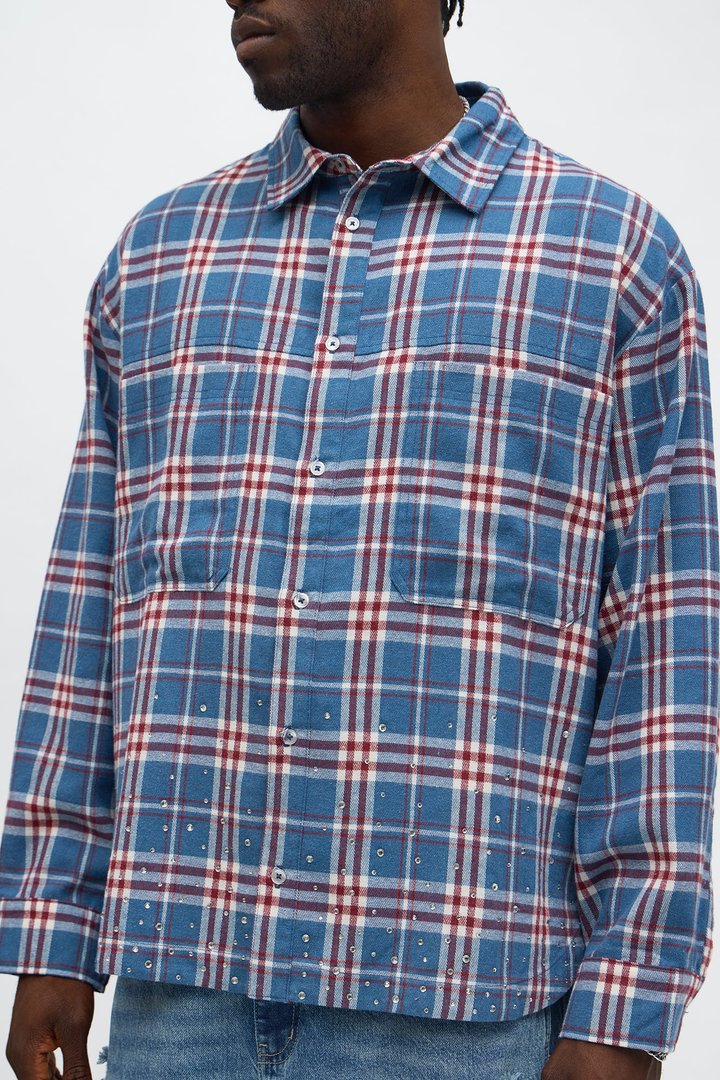Studio Stampede Rhinestone Flannel - Blue/combo