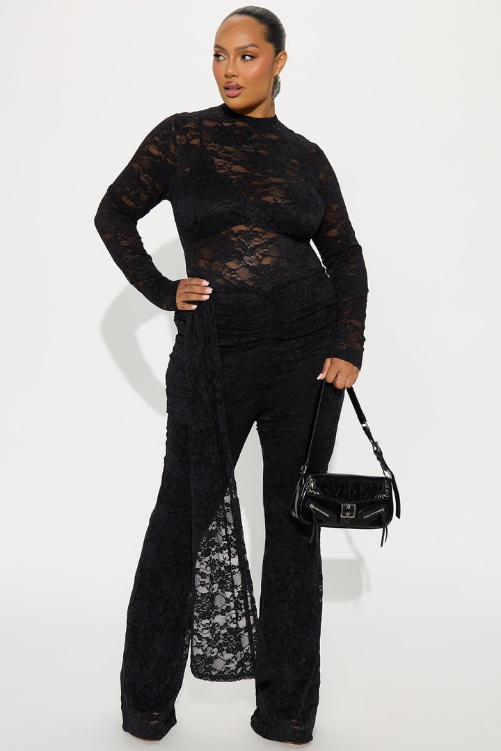 Made You Look Draped Lace Jumpsuit - Black