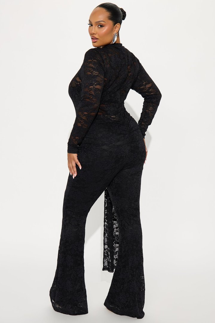 Made You Look Draped Lace Jumpsuit - Black
