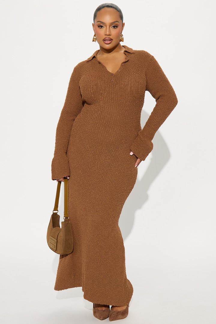 Flowing By Sweater Maxi Dress - Brown