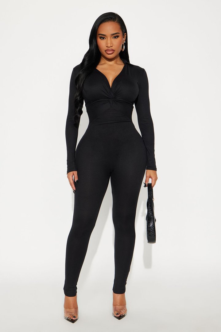 Dayanna Ribbed Knot Jumpsuit - Black