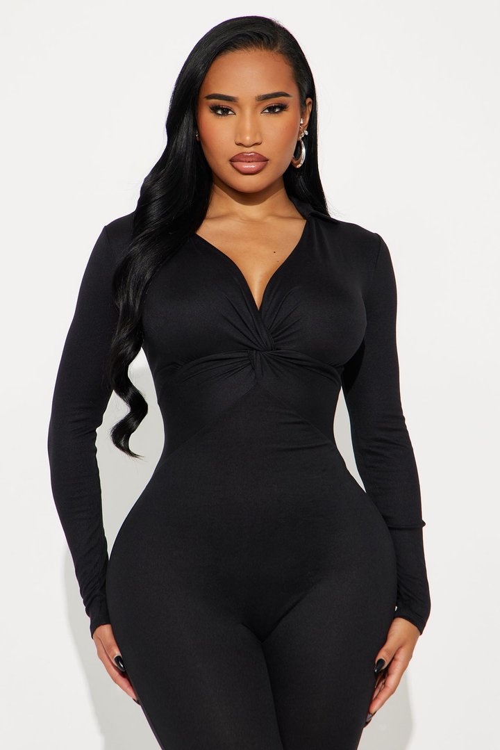 Dayanna Ribbed Knot Jumpsuit - Black