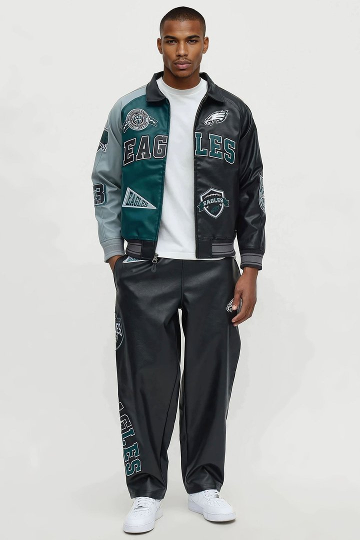 Eagles Marquee Star Faux Leather Straight Pant - Black