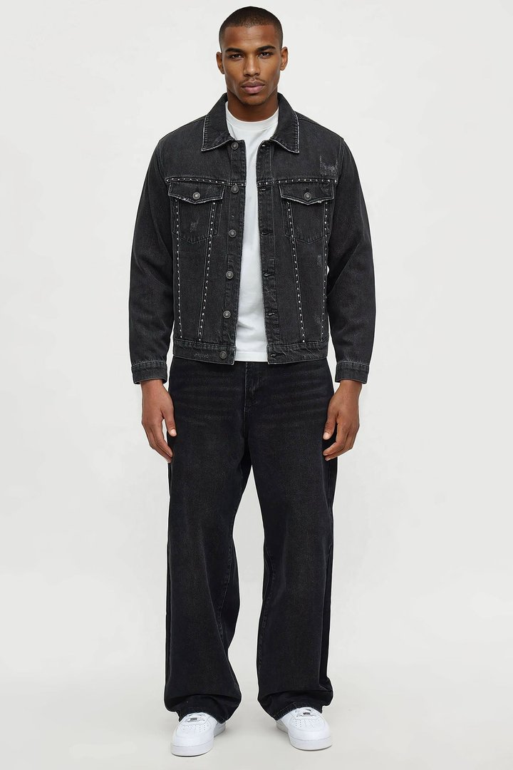 Paik Rhinestone Denim Jacket - Black Wash