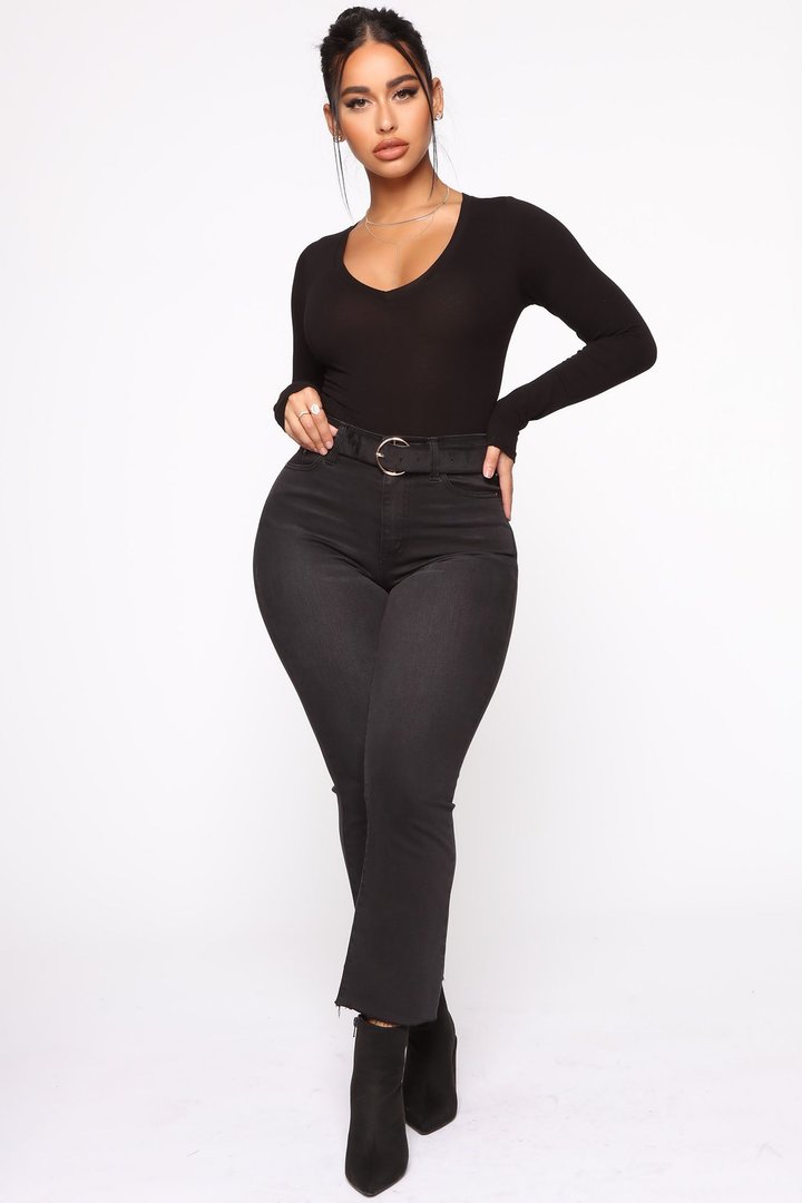 No Brainer Long Sleeve V Neck Tee - Black