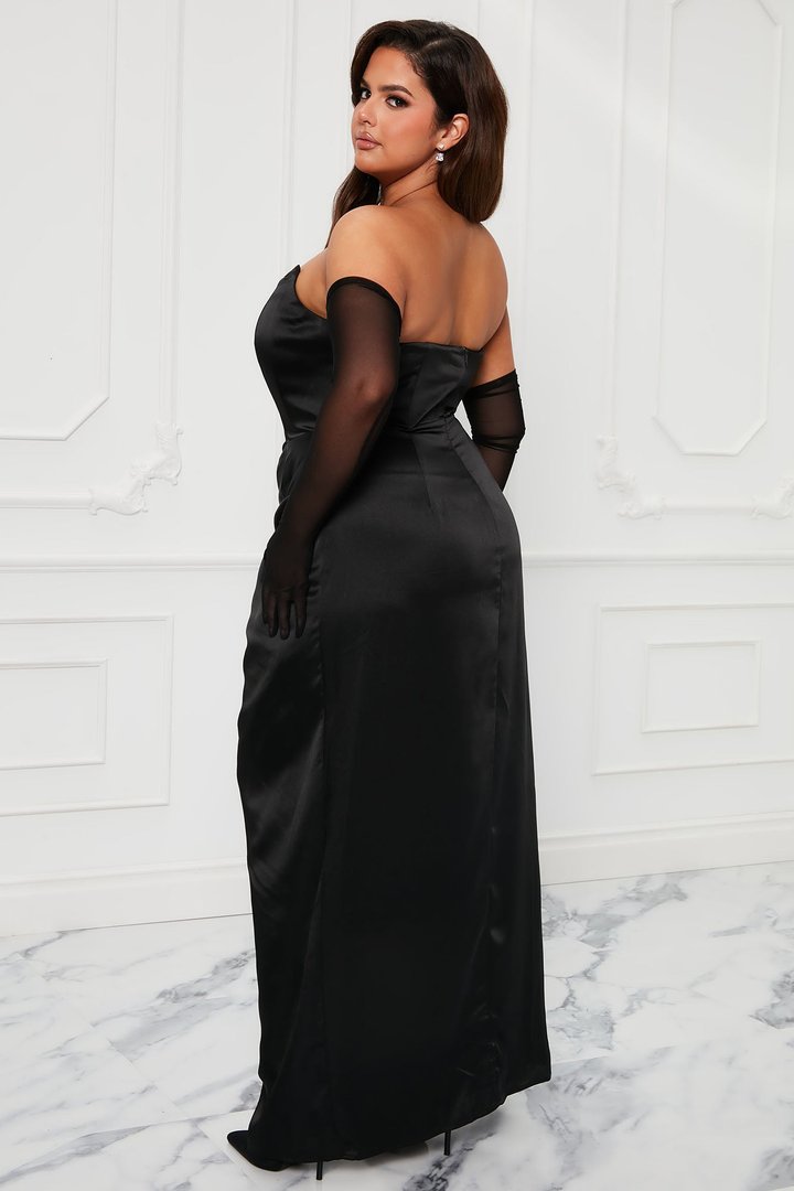 Teagan Satin Maxi Dress Set - Black