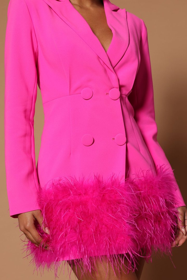 Delia Feathered Blazer Dress - Fuchsia