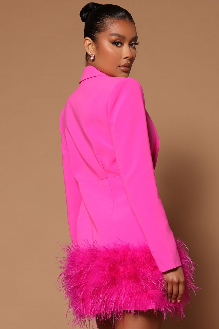 Delia Feathered Blazer Dress - Fuchsia
