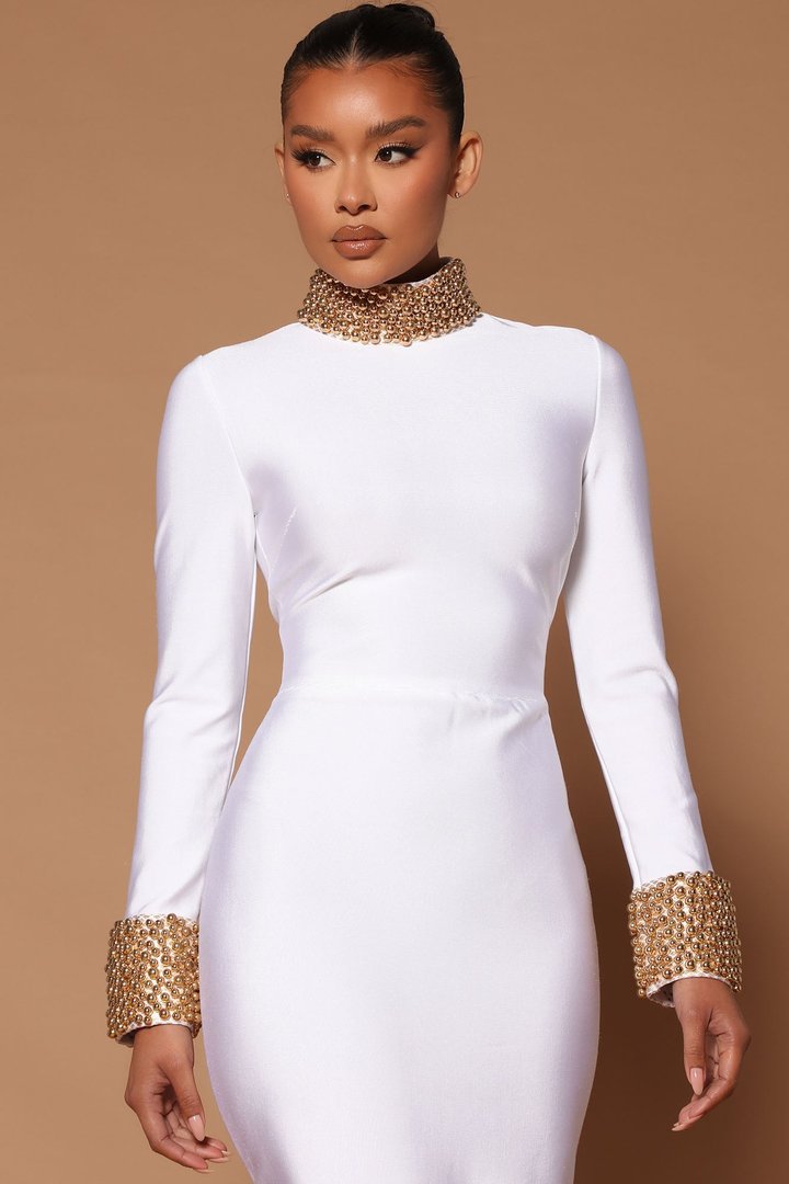 Cleo Embellished Maxi Dress - White/Gold