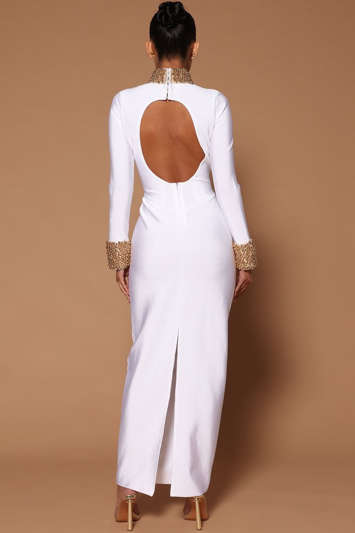 Cleo Embellished Maxi Dress - White/Gold