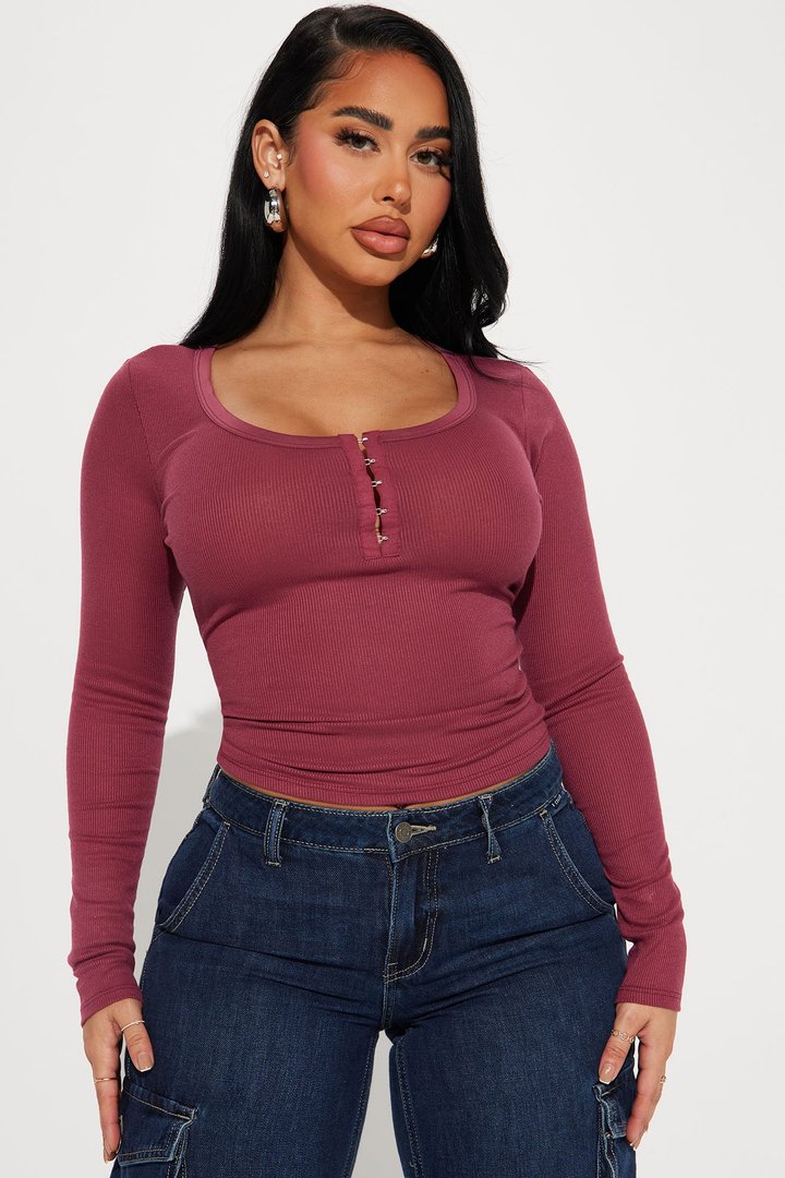 Dawn Ribbed Long Sleeve Top - Mauve