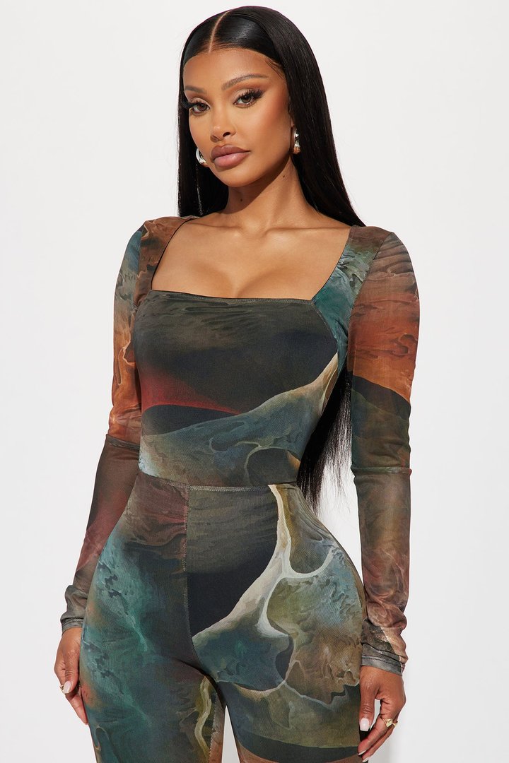 Lost In A Trance Mesh Jumpsuit - Olive/combo