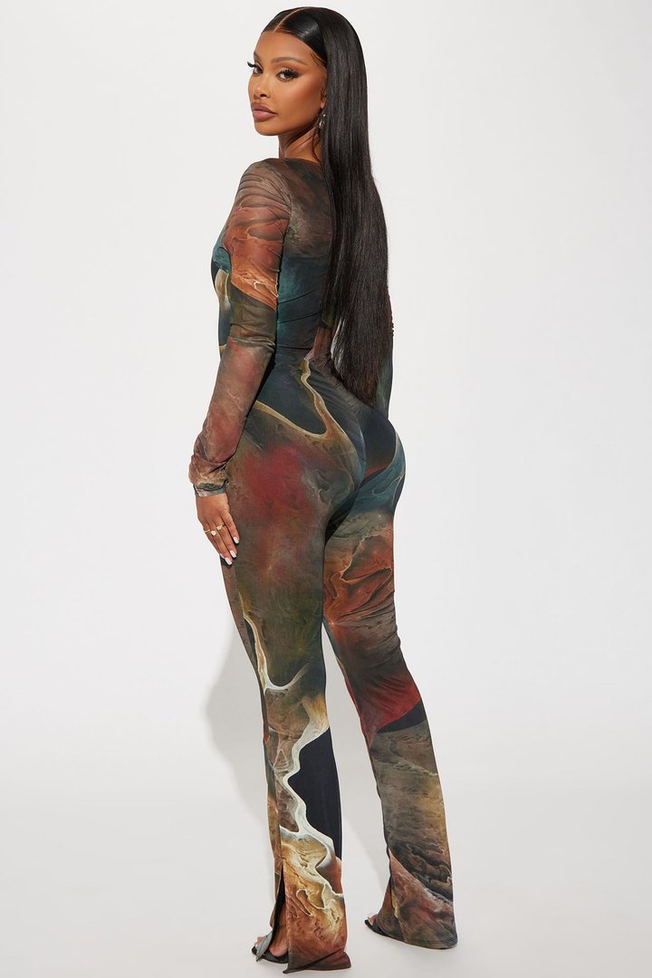 Lost In A Trance Mesh Jumpsuit - Olive/combo