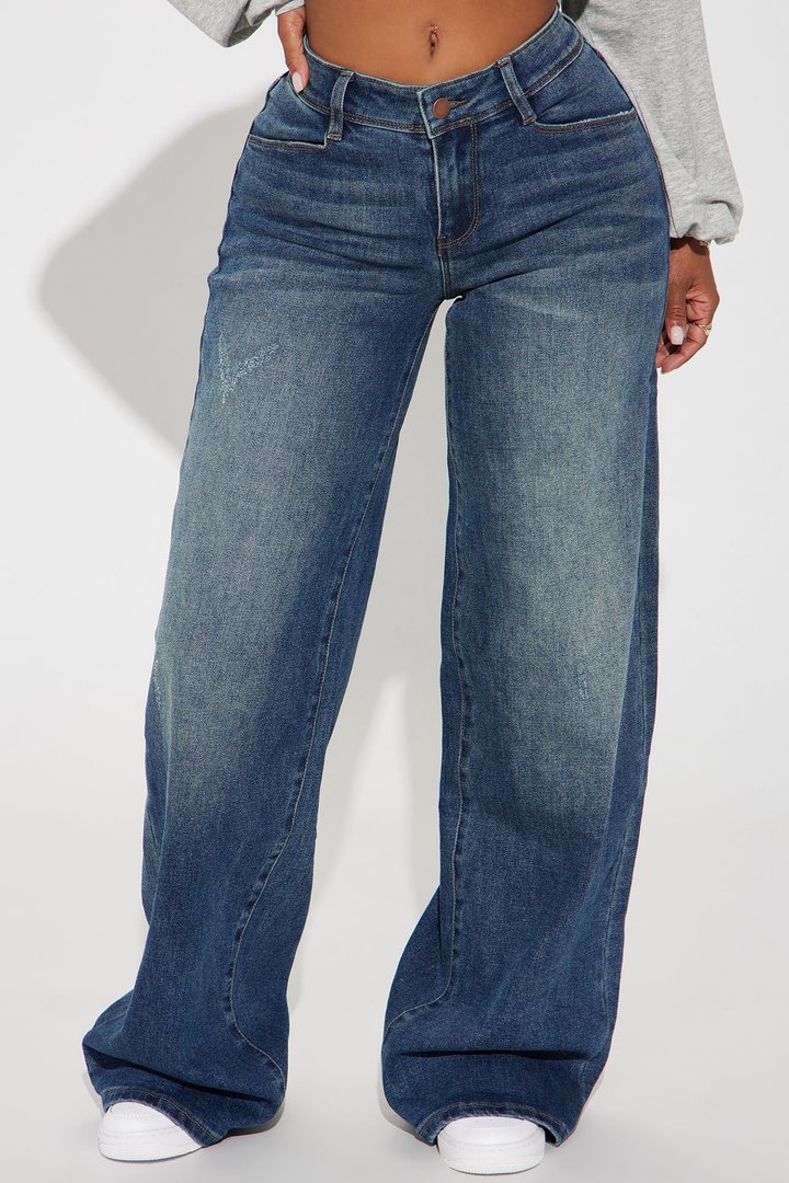 Lost As Always Stretch Baggy Jeans - Medium Wash