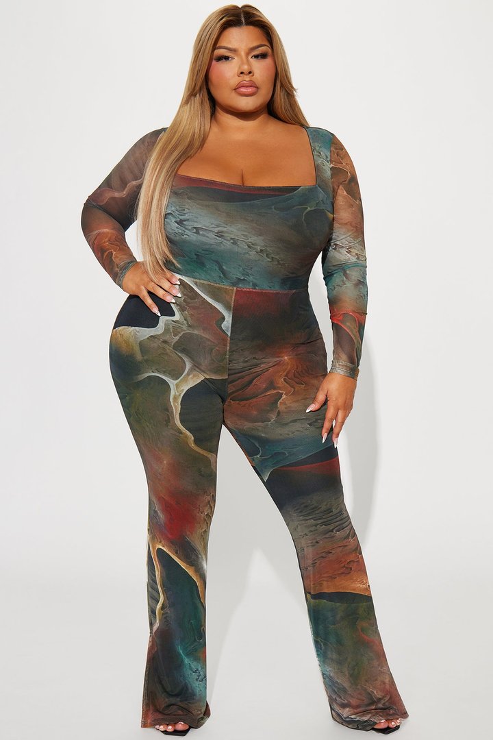 Lost In A Trance Mesh Jumpsuit - Olive/combo