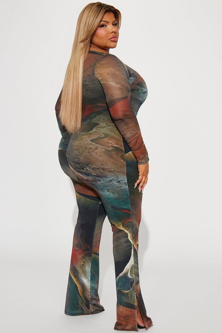 Lost In A Trance Mesh Jumpsuit - Olive/combo