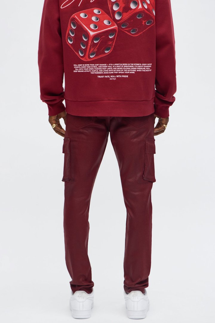 Skinny Down The Streets Waxed Cargo Jean - Burgundy