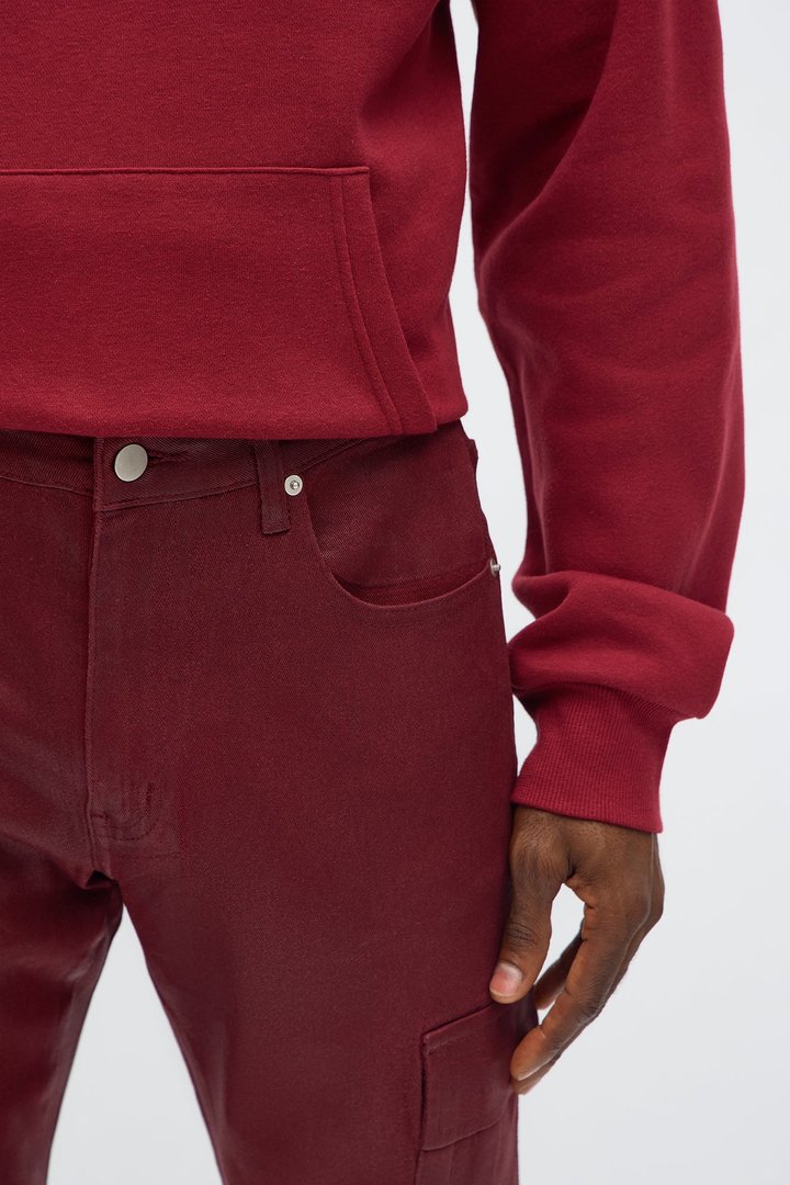 Skinny Down The Streets Waxed Cargo Jean - Burgundy