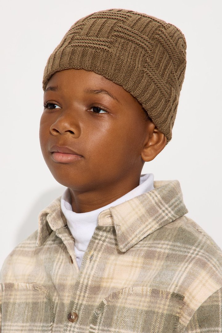 Mini Interlocking Knit Rib Lined Skull Fit Beanie - Brown