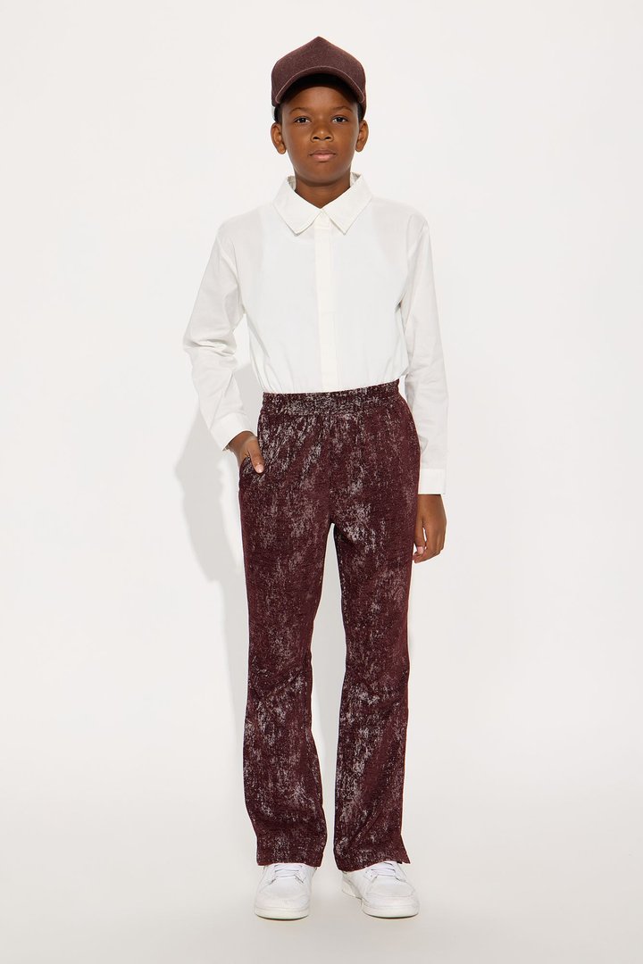 Mini Slim Slit Velvet Heathered Pant - Burgundy