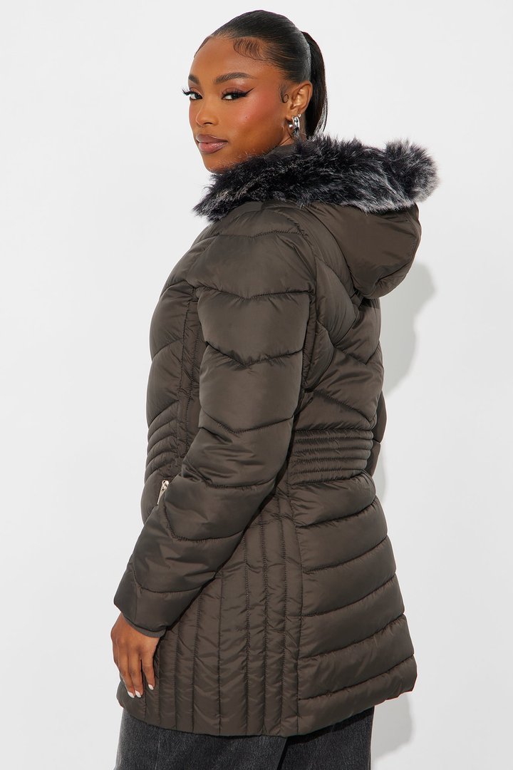 Ski Date Hooded Puffer Jacket - Chocolate