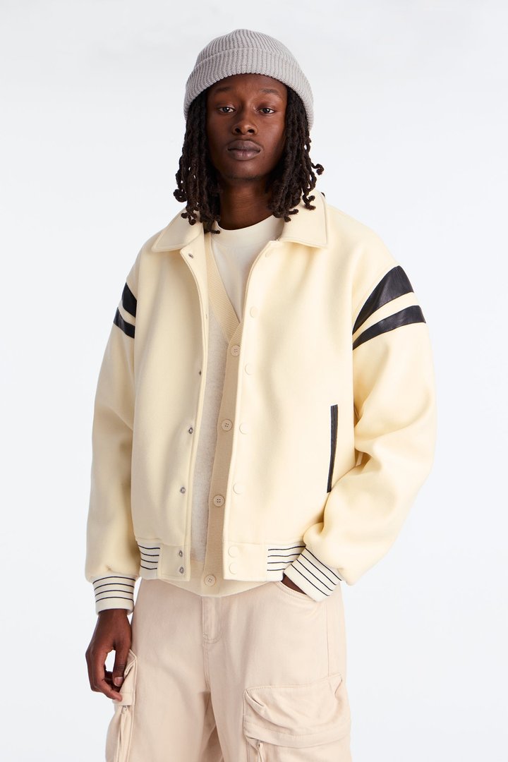 Classic Old School Varsity Jacket - Cream
