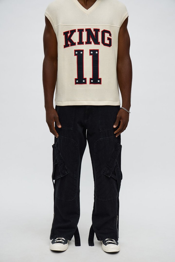 Relaxed Straight Paneled Cargo Jean - Black Wash