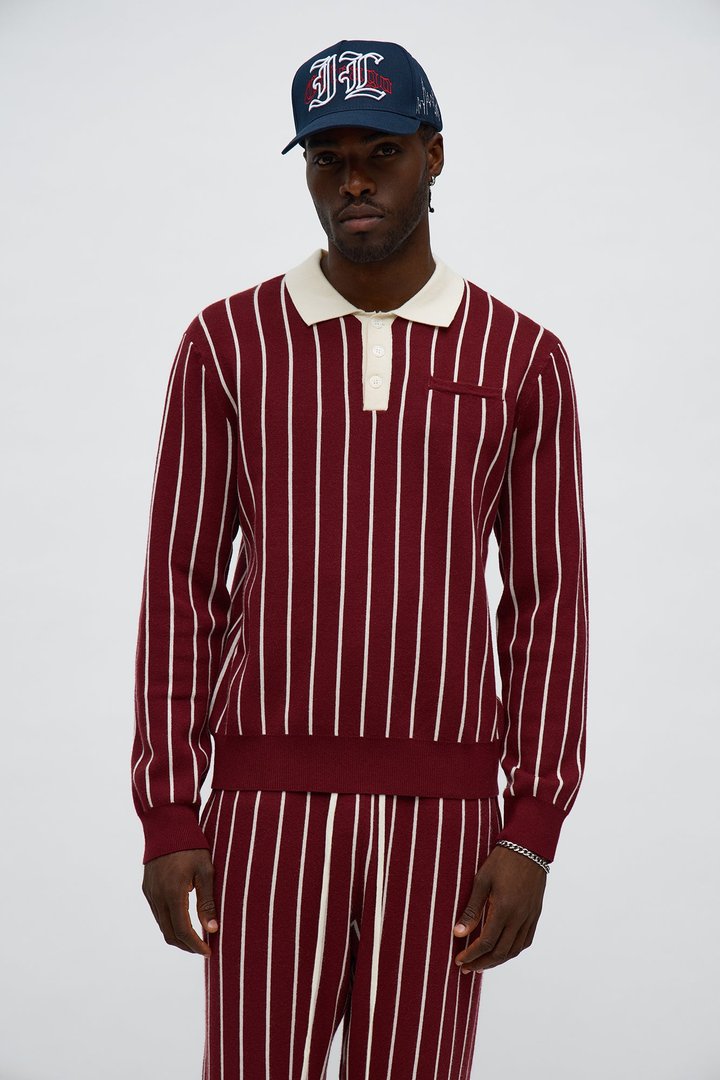Pinstripe Posh Polo - Burgundy/combo
