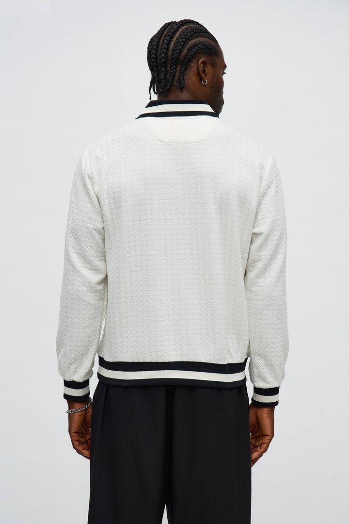 Andrew Textured Knit Long Sleeve Polo - Cream/combo