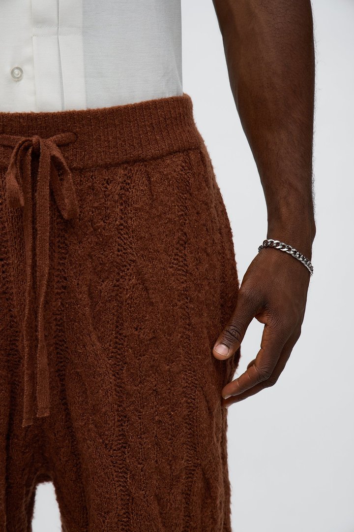 Day To Day Cable Knit Sweatpants - Brown