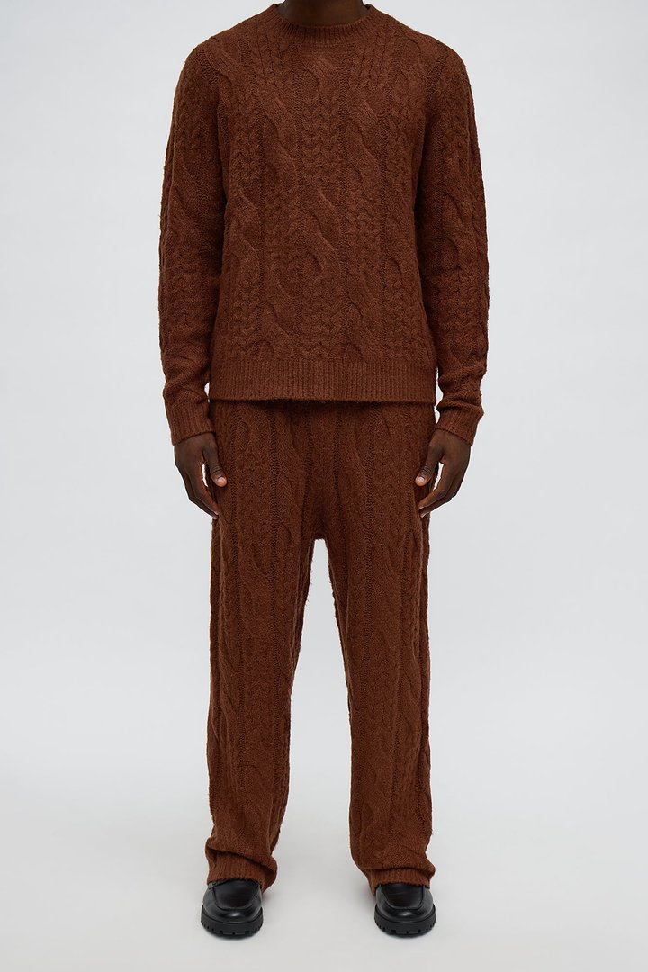 Day To Day Cable Knit Sweatpants - Brown