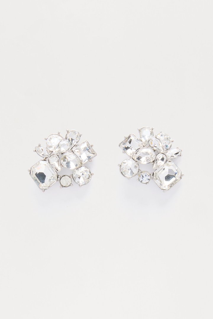 Rhinestone Cluster Stud Earrings - Silver