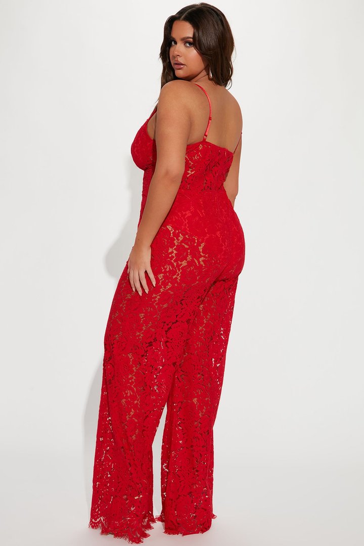 Evening Glow Lace Jumpsuit - Red