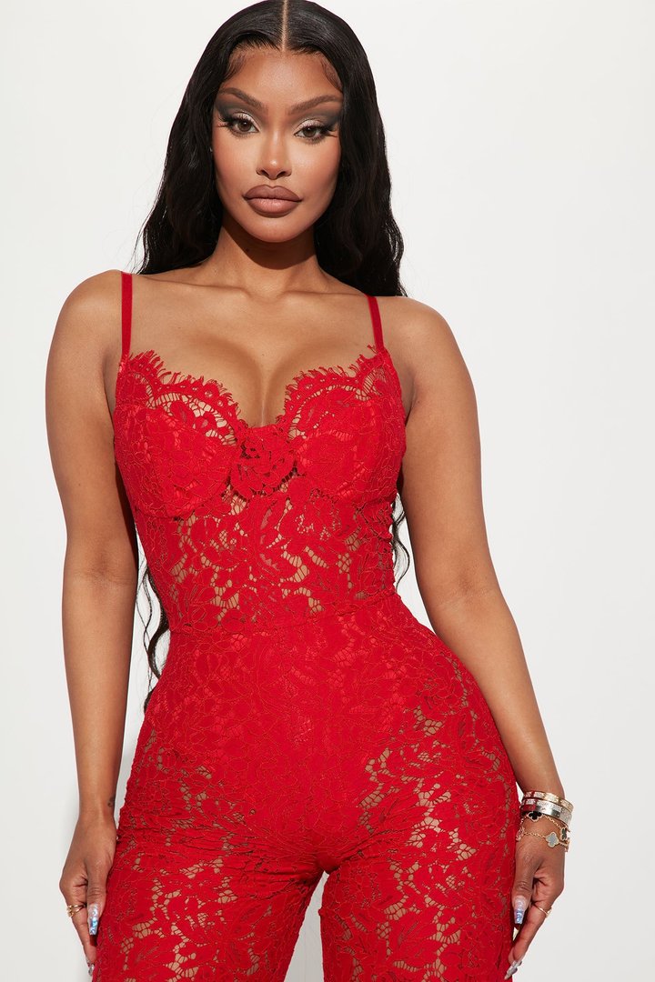 Evening Glow Lace Jumpsuit - Red