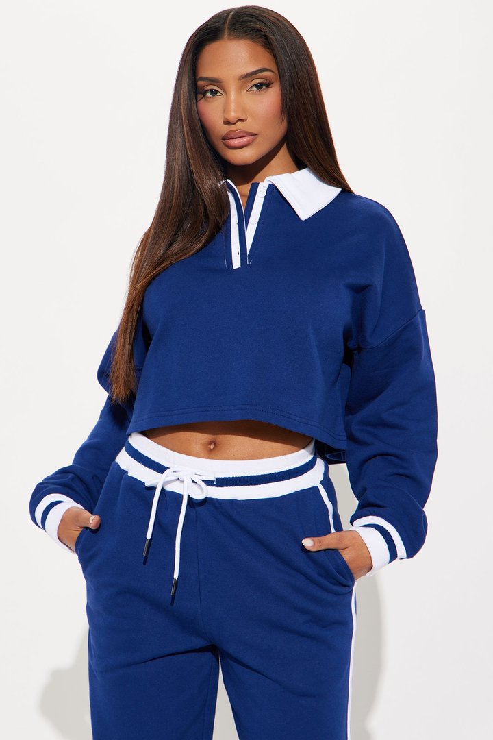 Country Club Polo Fleece Pant Set - Navy