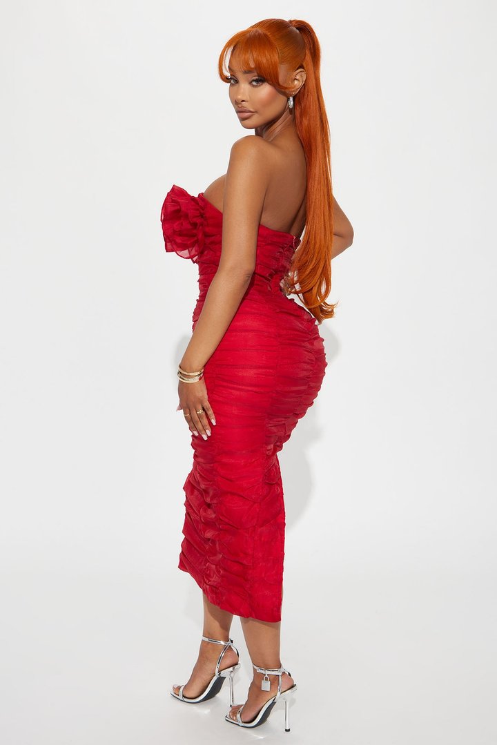 Call Me Queen Organza Midi Dress - Red