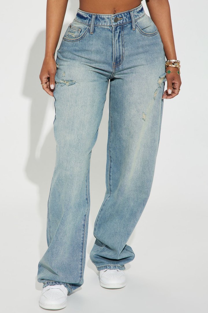 Call My Agent Non Stretch Baggy Jeans - Light Wash