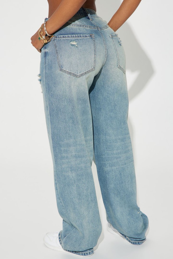 Call My Agent Non Stretch Baggy Jeans - Light Wash