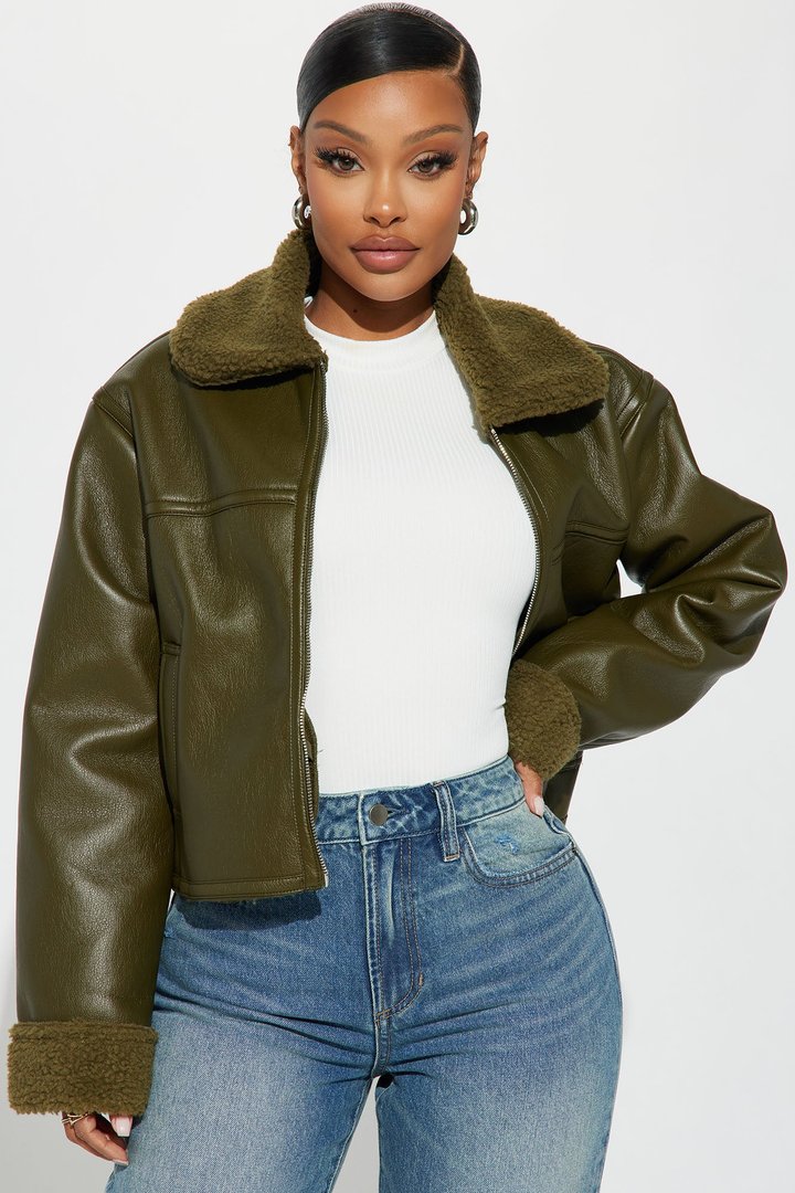 Downtown Girl Bomber Jacket - Olive