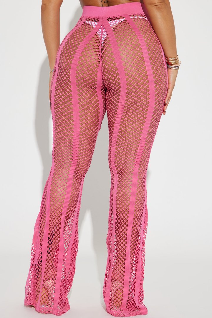 Summer Party Starter Fishnet Cover Up Pants - Hot Pink