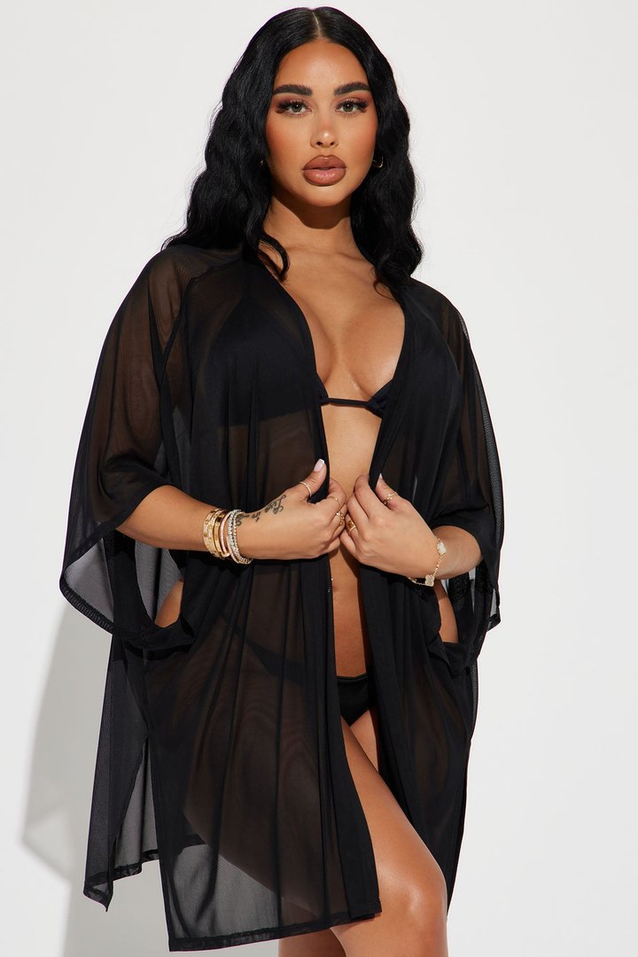 Maui Mix And Match Mesh Cover Up Kimono - Black