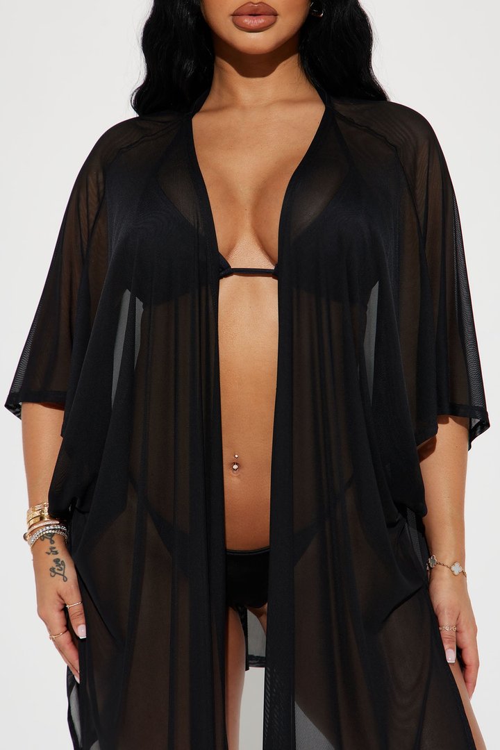 Maui Mix And Match Mesh Cover Up Kimono - Black